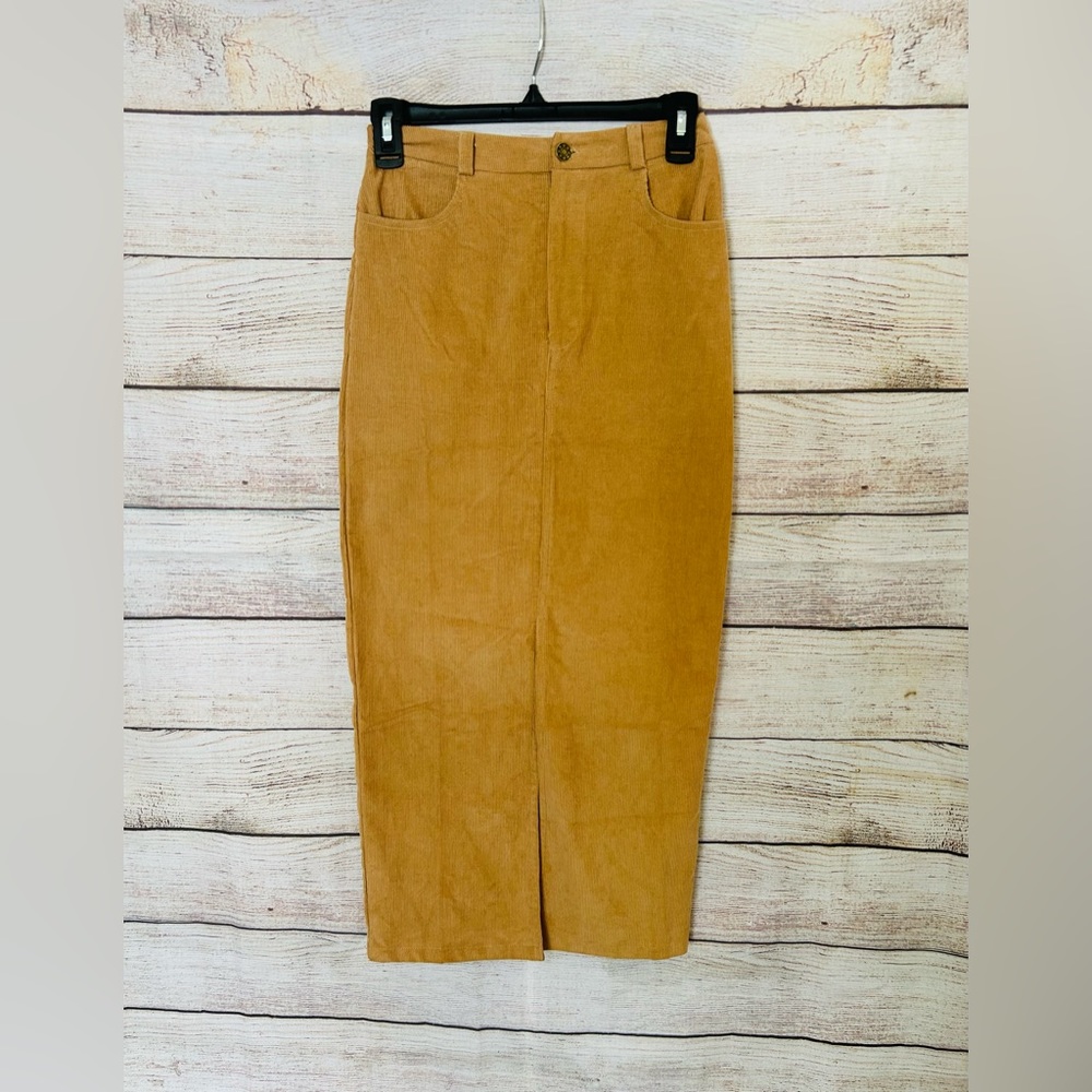 Mustard Corduroy Pencil Skirt - Classic High-Waist Style